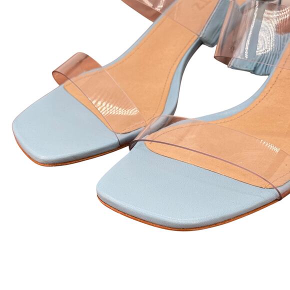 Schutz Ariella Transparent Heel Sandal Leather Women's 7.5 Blue Clear Chic Luxe - Picture 9 of 9